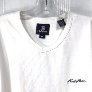 Karl Kani White V Neck Cotton Long Sleeve Tee
